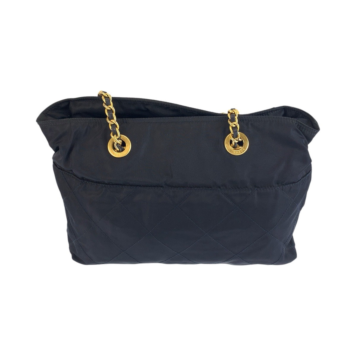 26034
PRADA プラダ ヴィンテージ テスート 三角ロゴプレート ネイビー ゴールド金具 ナイロン / レザー トートバッグ ショルダーバッグ レディース AB35
