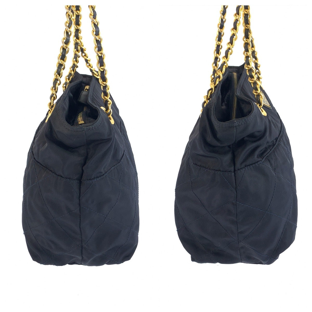 26034
PRADA プラダ ヴィンテージ テスート 三角ロゴプレート ネイビー ゴールド金具 ナイロン / レザー トートバッグ ショルダーバッグ レディース AB35