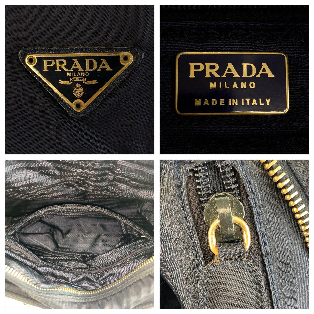 26034
PRADA プラダ ヴィンテージ テスート 三角ロゴプレート ネイビー ゴールド金具 ナイロン / レザー トートバッグ ショルダーバッグ レディース AB35