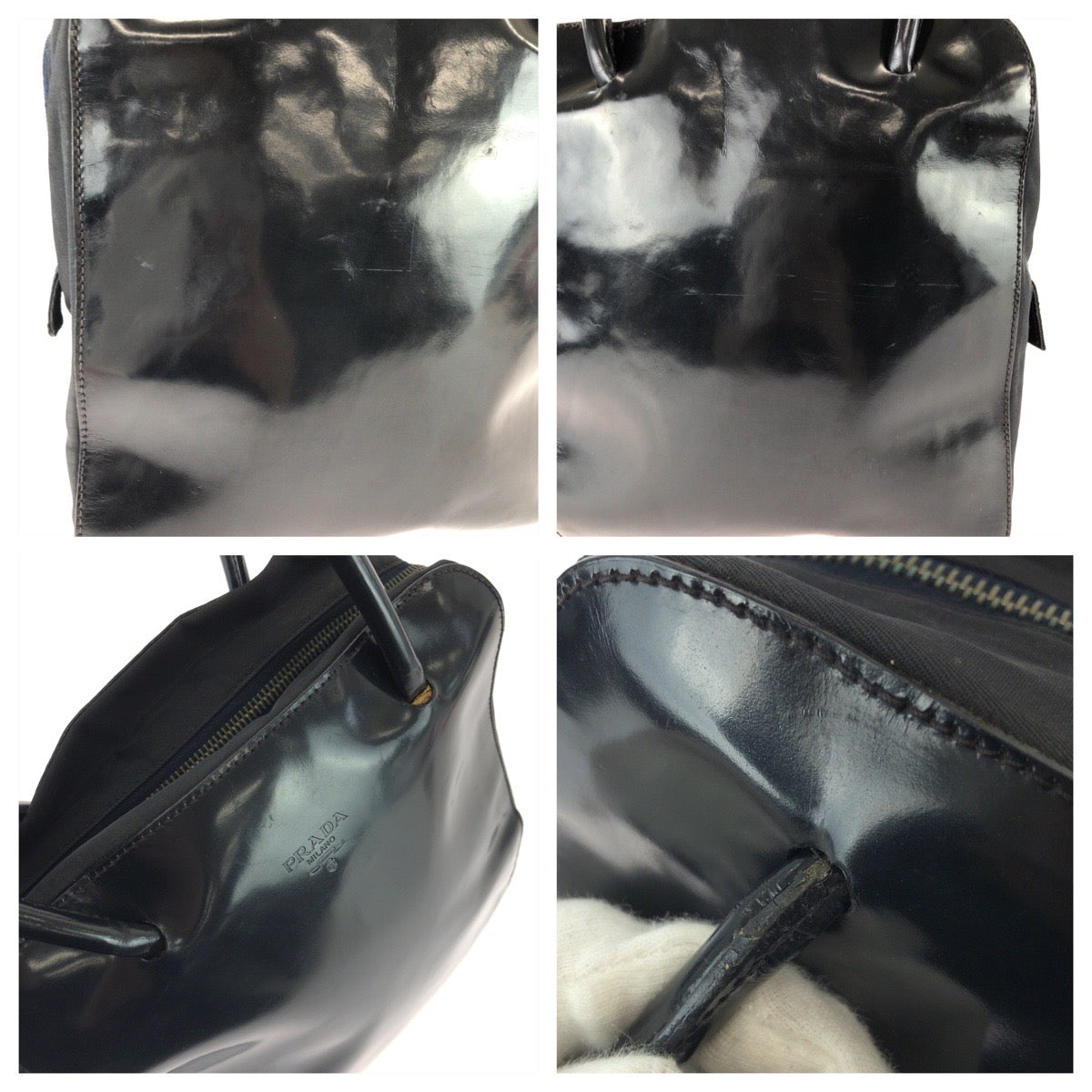 26037
PRADA プラダ ヴィンテージ テスート ブラック 黒 シルバー金具 パテントレザー / ナイロン トートバッグ レディース AB21