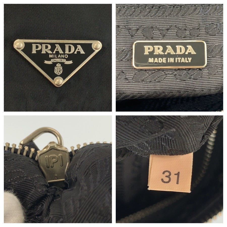26039
PRADA プラダ テスート 三角ロゴプレート ブラック 黒 シルバー金具 ナイロン ハンドバッグ アクセサリーポーチ レディース ABP35