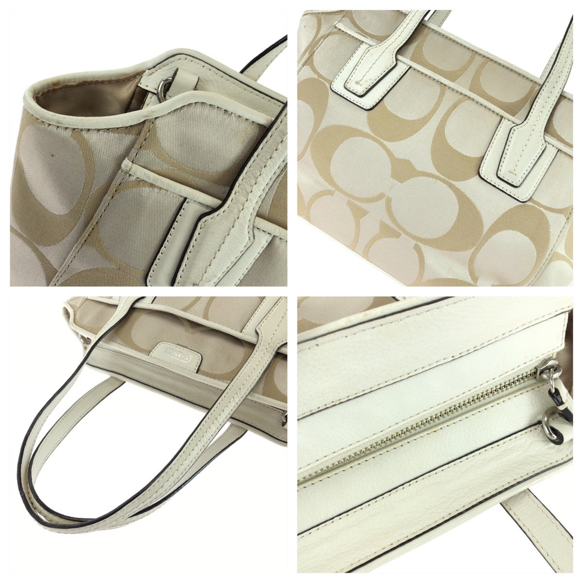 26040
COACH コーチ シグネチャー ２way ベージュ ホワイト シルバー金具 キャンバス / レザー トートバッグ ショルダーバッグ レディース AB8
