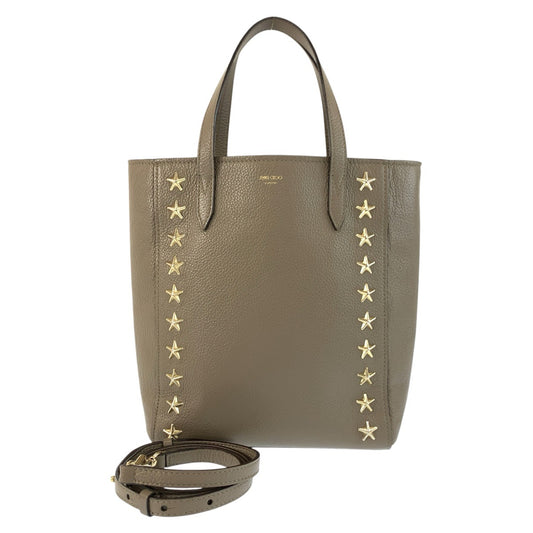 26044
JIMMY CHOO ジミーチュウ スタースタッズ ペガシ N/S グレージュ ゴールド金具 レザー トートバッグ ショルダーバッグ 2way レディース ABP30