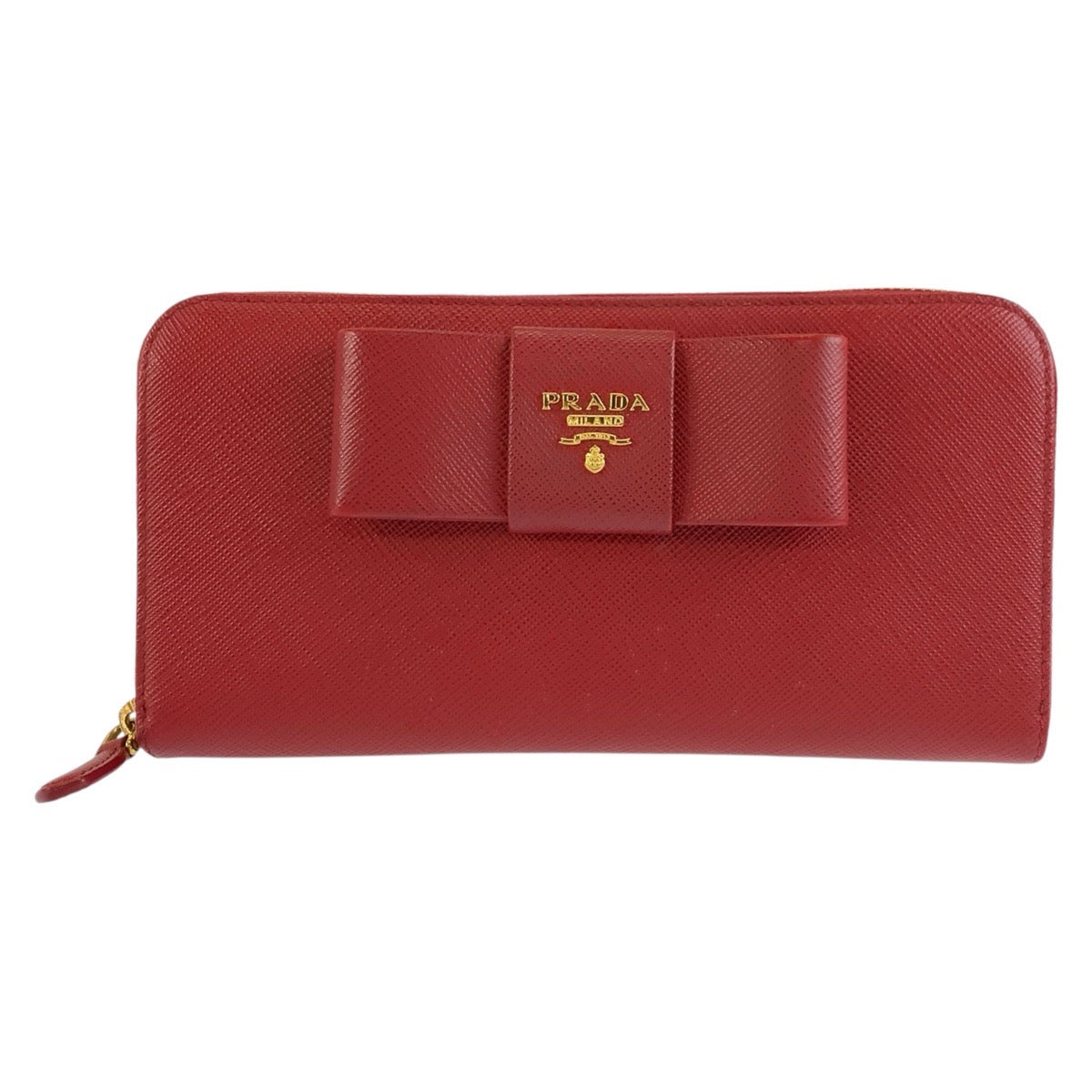 26048
PRADA プラダ サフィアーノ リボン レッド ゴールド金具 レザー 長財布 ロングウォレット レディース ABP28