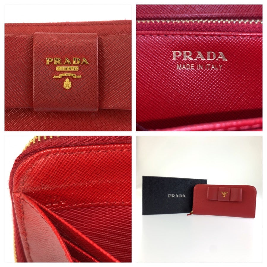 26048
PRADA プラダ サフィアーノ リボン レッド ゴールド金具 レザー 長財布 ロングウォレット レディース ABP28