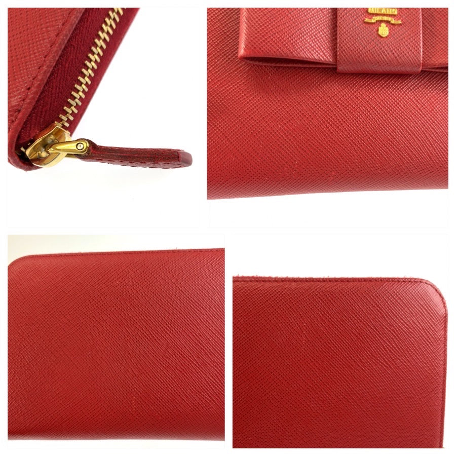 26048
PRADA プラダ サフィアーノ リボン レッド ゴールド金具 レザー 長財布 ロングウォレット レディース ABP28