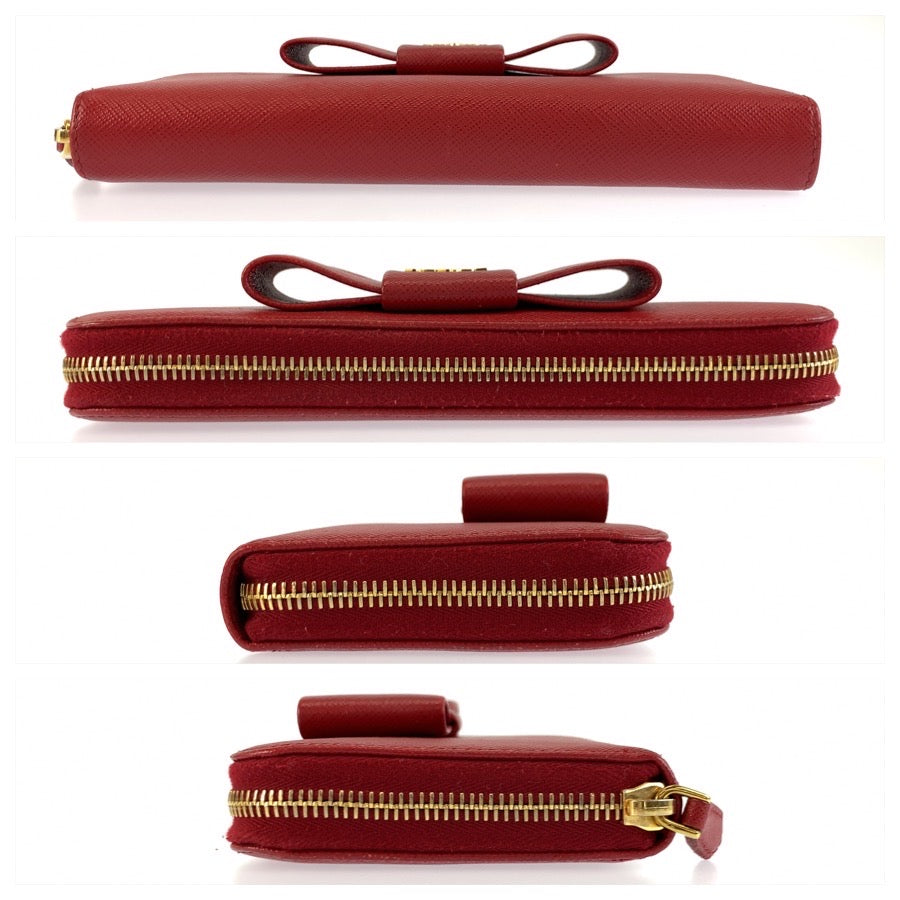 26048
PRADA プラダ サフィアーノ リボン レッド ゴールド金具 レザー 長財布 ロングウォレット レディース ABP28