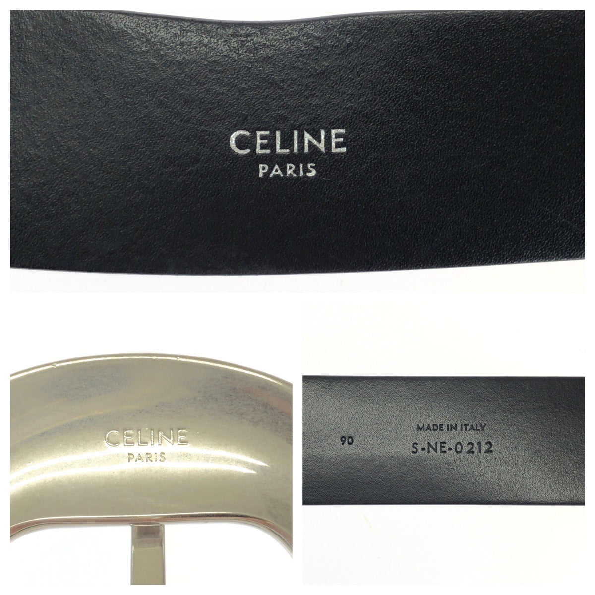 26050
CELINE セリーヌ ロゴプリント ウエスタン 90cm/35インチ ブラック ホワイト シルバー金具 レザー S-NE-0212 ベルト メンズ AB28