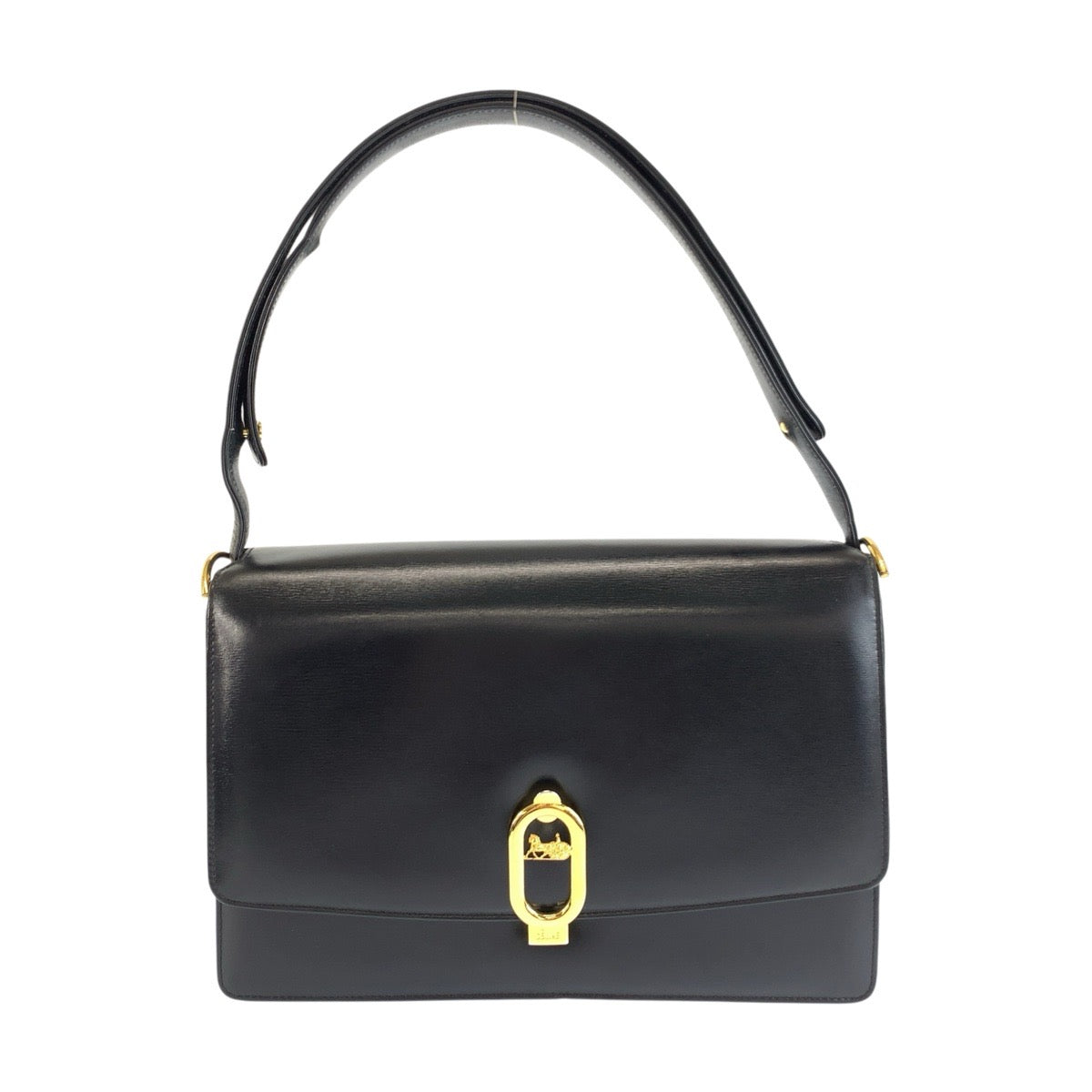 26054
CELINE セリーヌ ヴィンテージ 馬車金具 ブラック 黒 ゴールド金具 レザー ハンドバッグ ショルダーバッグ レディース A56