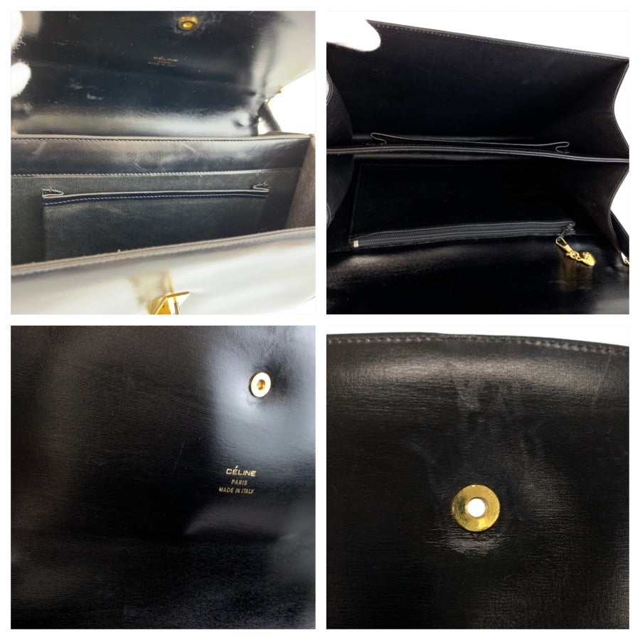 26054
CELINE セリーヌ ヴィンテージ 馬車金具 ブラック 黒 ゴールド金具 レザー ハンドバッグ ショルダーバッグ レディース A56