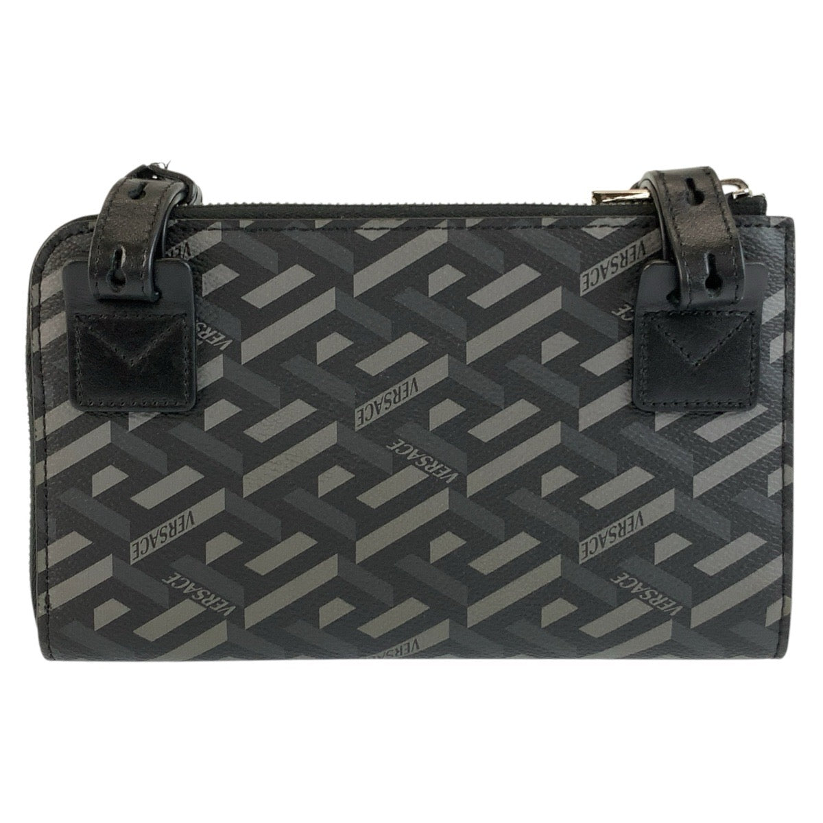 26055
VERSACE ヴェルサーチ ラグレカ ブラック 黒 シルバー金具 PVC ショルダーバッグ ウェアラブルウォレット レディース ABP21