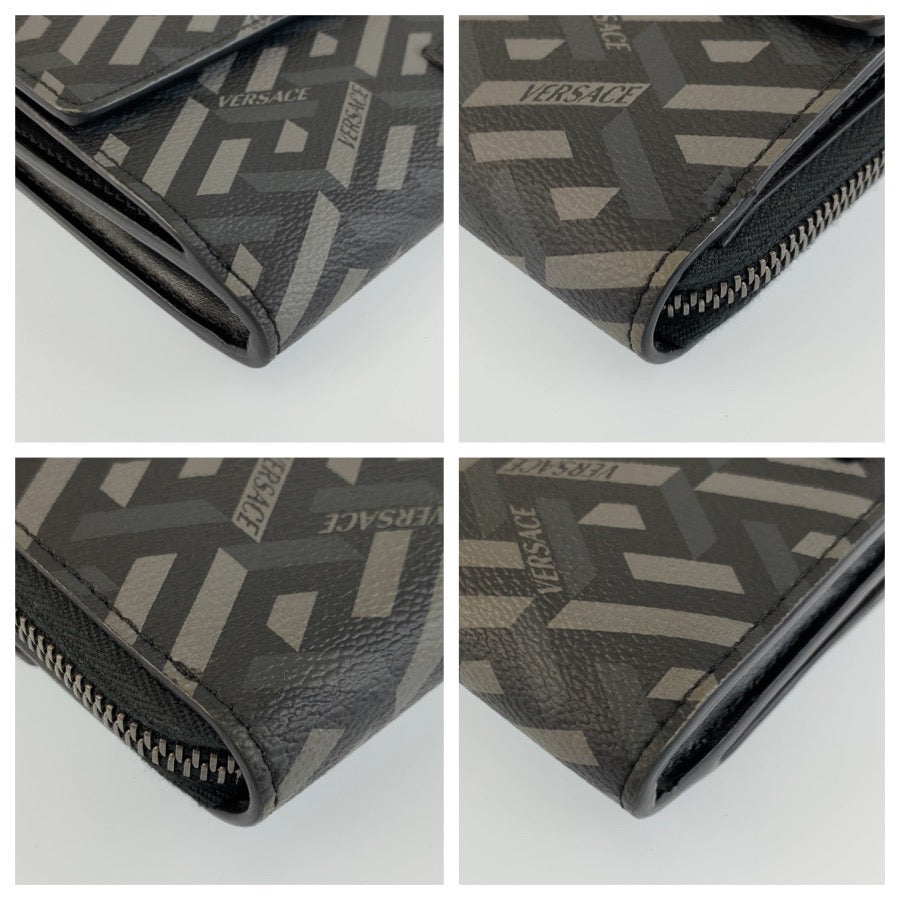 26055
VERSACE ヴェルサーチ ラグレカ ブラック 黒 シルバー金具 PVC ショルダーバッグ ウェアラブルウォレット レディース ABP21
