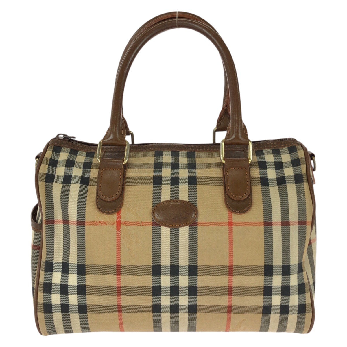 26056
BURBERRY バーバリー ヴィンテージ チェック柄 ベージュ ブラウン ゴールド金具 キャンバス / レザー ハンドバッグ ミニボストンバッグ レディース ABP28