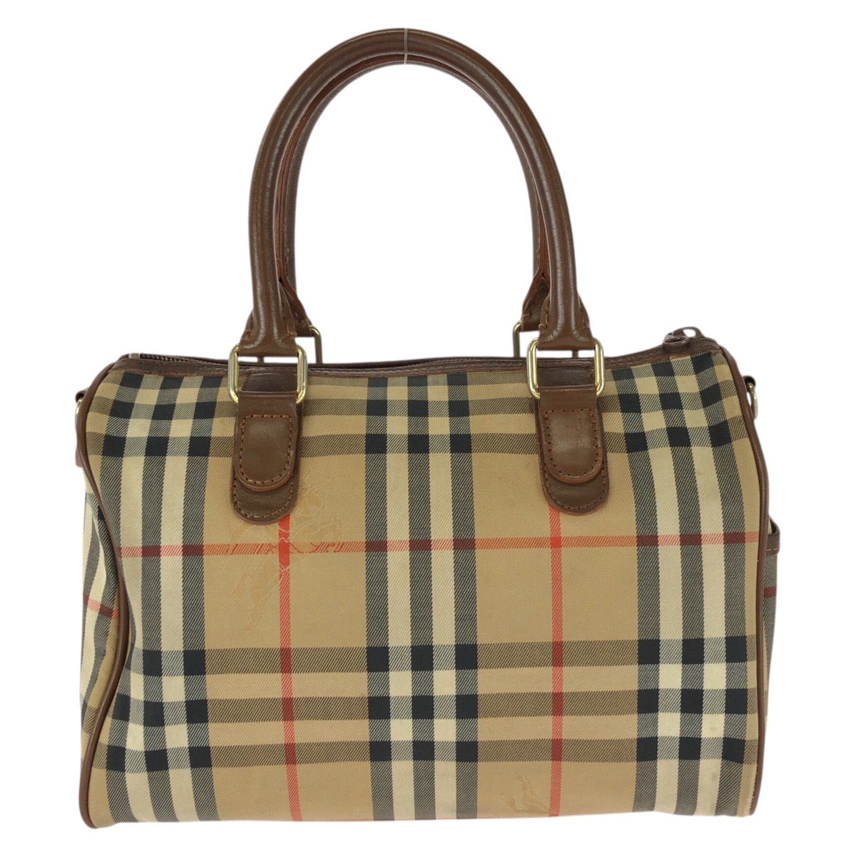 26056
BURBERRY バーバリー ヴィンテージ チェック柄 ベージュ ブラウン ゴールド金具 キャンバス / レザー ハンドバッグ ミニボストンバッグ レディース ABP28