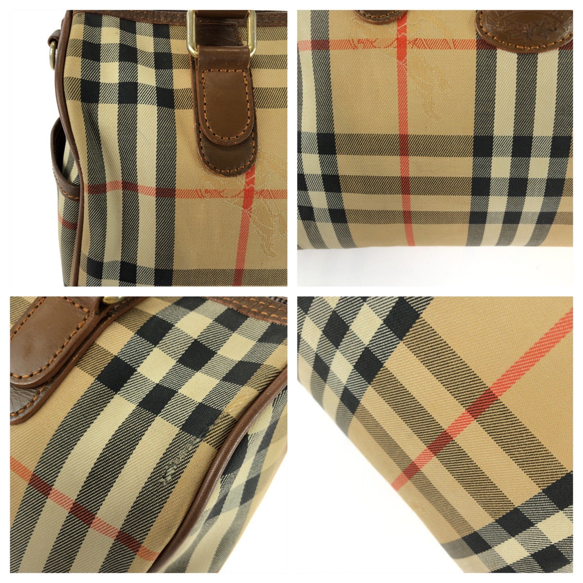 26056
BURBERRY バーバリー ヴィンテージ チェック柄 ベージュ ブラウン ゴールド金具 キャンバス / レザー ハンドバッグ ミニボストンバッグ レディース ABP28