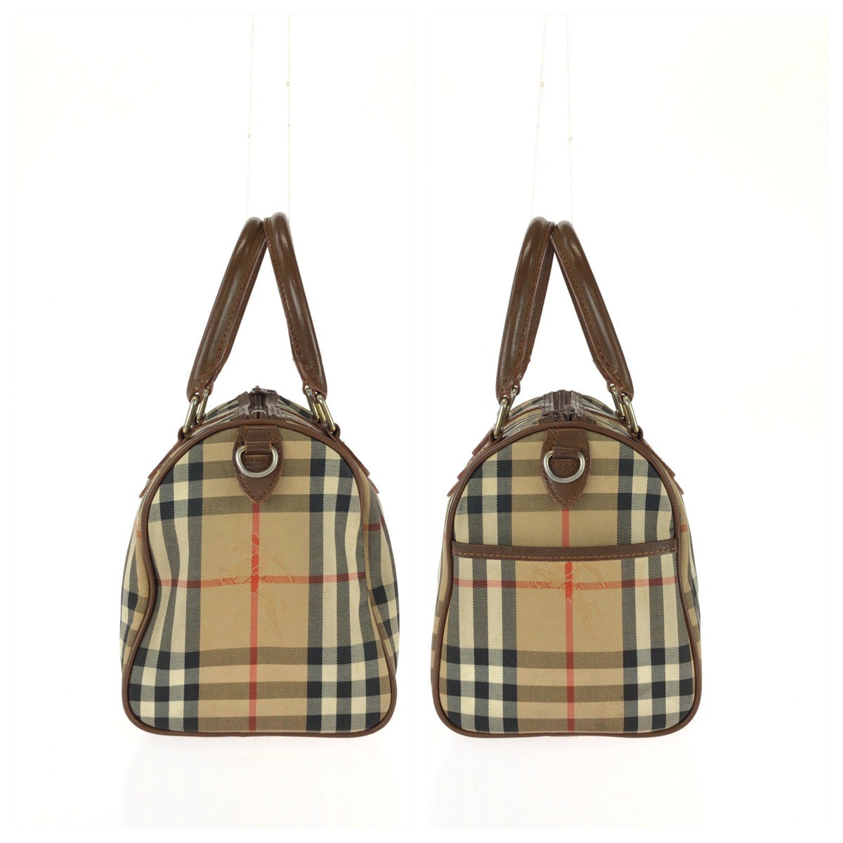 26056
BURBERRY バーバリー ヴィンテージ チェック柄 ベージュ ブラウン ゴールド金具 キャンバス / レザー ハンドバッグ ミニボストンバッグ レディース ABP28