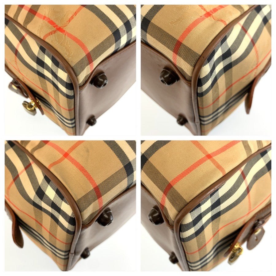 26059
Burberrys バーバリーズ ヴィンテージ シャドーホース チェック柄 ベージュ ブラウン ゴールド金具 キャンバス / レザー ボストンバッグ ハンドバッグ レディース ABP30