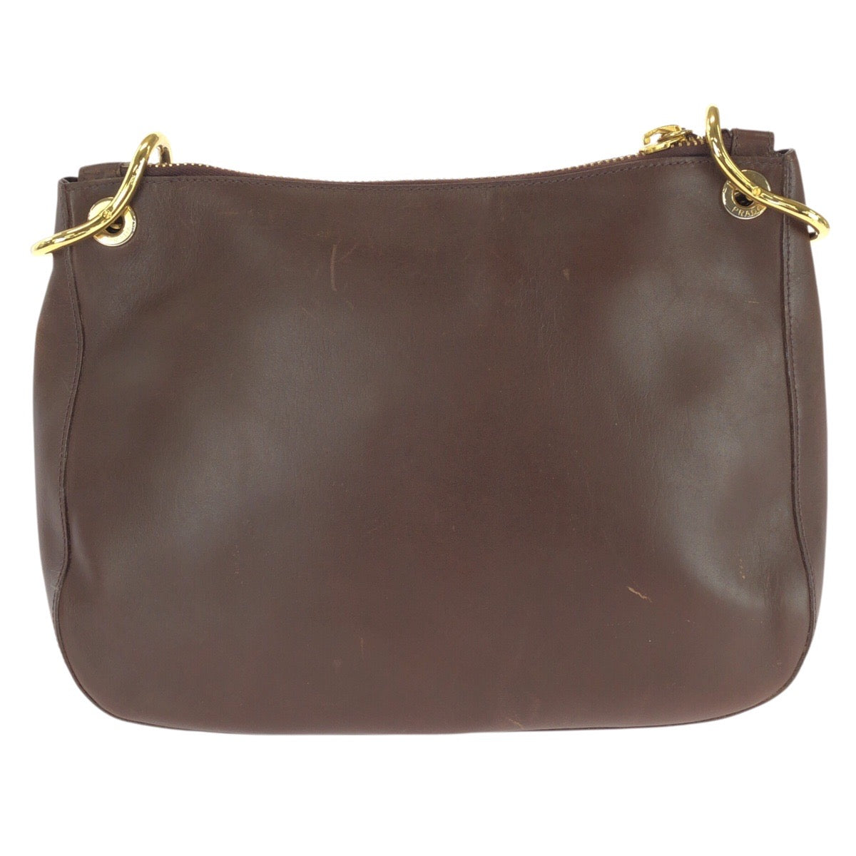 26062
PRADA プラダ オールドプラダ エンボスロゴ ブラウン ゴールド金具 レザー ショルダーバッグ レディース ABP49