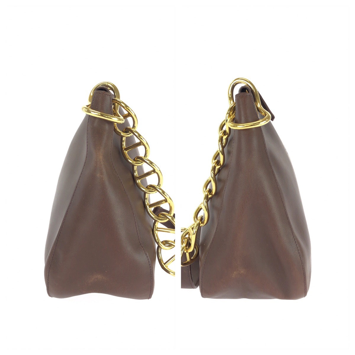 26062
PRADA プラダ オールドプラダ エンボスロゴ ブラウン ゴールド金具 レザー ショルダーバッグ レディース ABP49