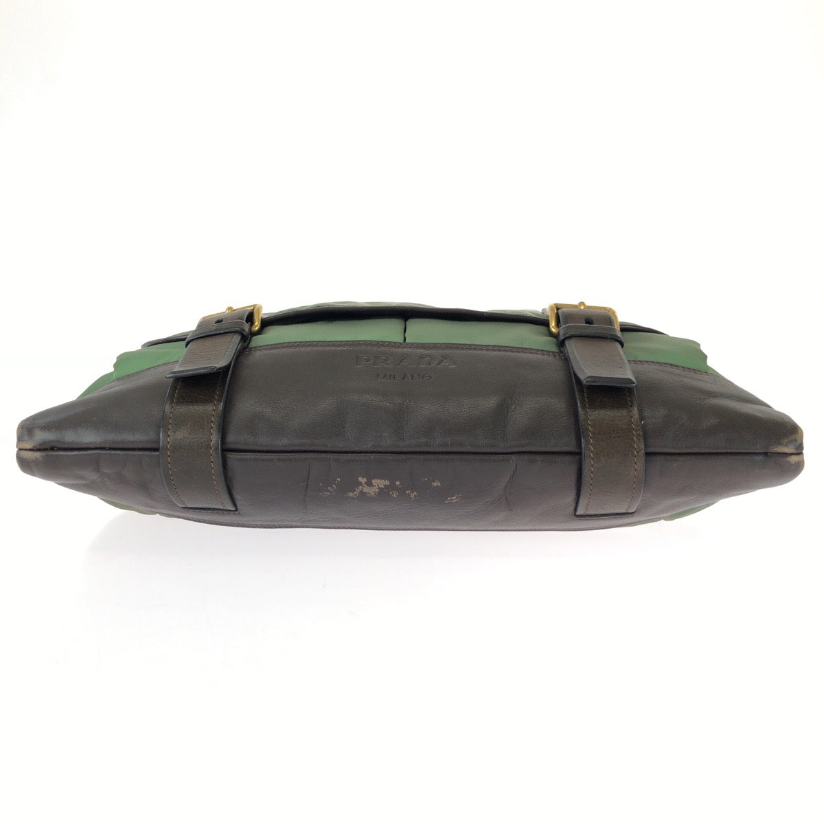 26063
PRADA プラダ ヴィンテージ テスート フロントロゴ グリーン ダークブラウン ゴールド金具 ナイロン / レザー ショルダーバッグ メッセンジャーバッグ メンズ AB28