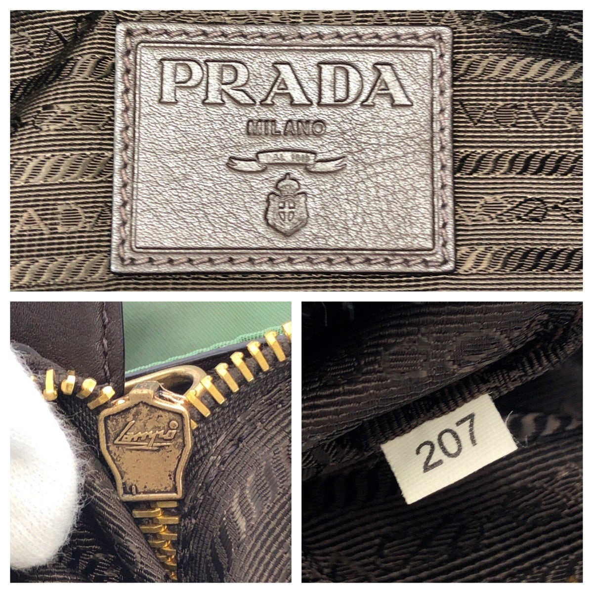 26063
PRADA プラダ ヴィンテージ テスート フロントロゴ グリーン ダークブラウン ゴールド金具 ナイロン / レザー ショルダーバッグ メッセンジャーバッグ メンズ AB28