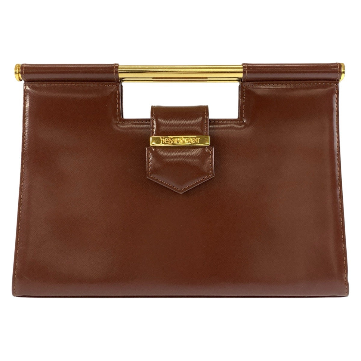 26064
YVES SAINT LAURENT イヴ サンローラン ヴィンテージ ブラウン ゴールド金具 レザー ハンドバッグ クラッチバッグ レディース A35