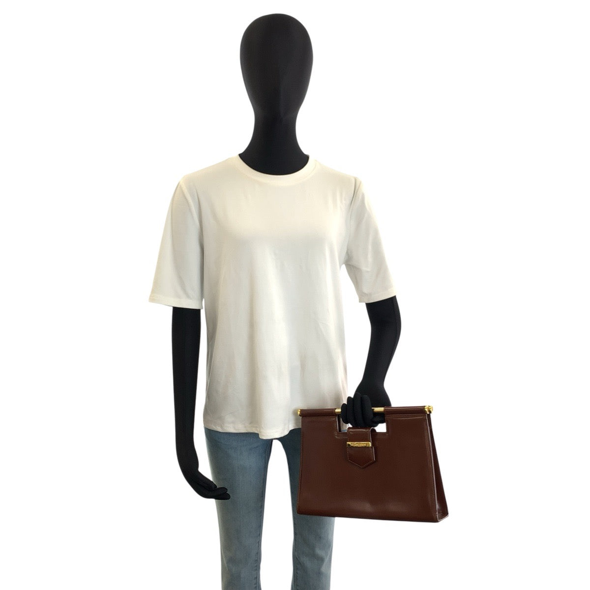 26064
YVES SAINT LAURENT イヴ サンローラン ヴィンテージ ブラウン ゴールド金具 レザー ハンドバッグ クラッチバッグ レディース A35