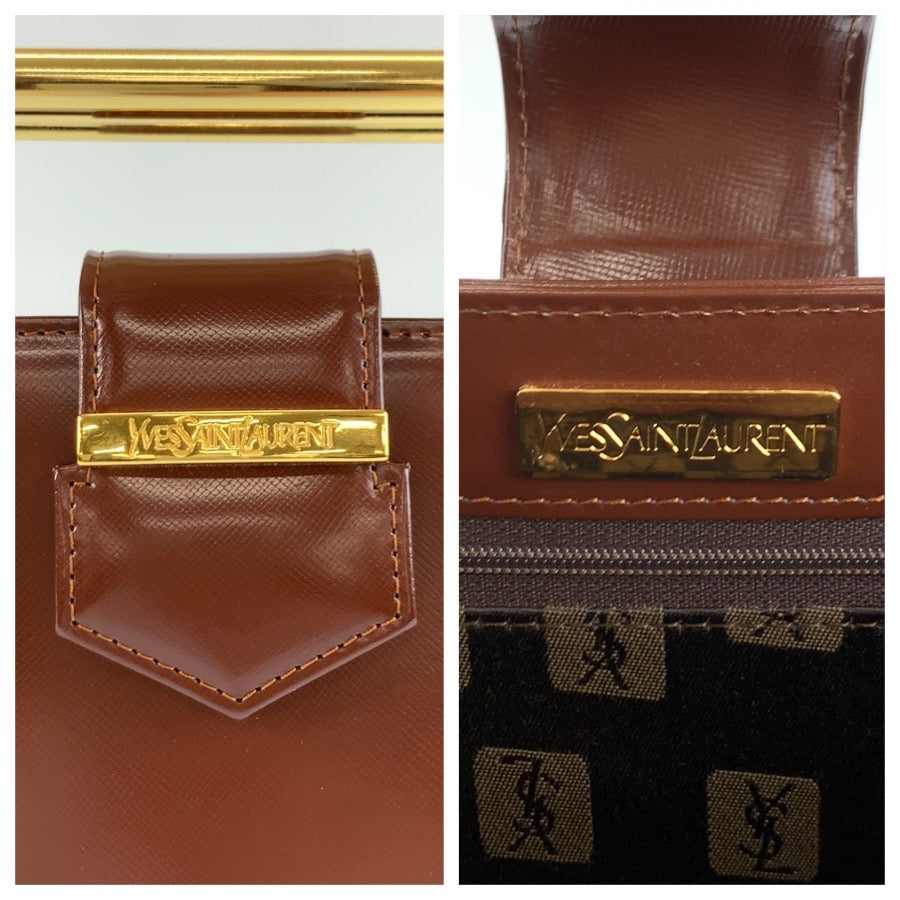 26064
YVES SAINT LAURENT イヴ サンローラン ヴィンテージ ブラウン ゴールド金具 レザー ハンドバッグ クラッチバッグ レディース A35