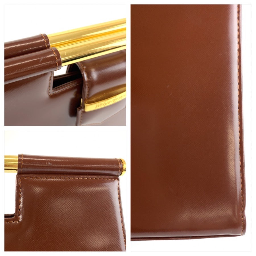 26064
YVES SAINT LAURENT イヴ サンローラン ヴィンテージ ブラウン ゴールド金具 レザー ハンドバッグ クラッチバッグ レディース A35