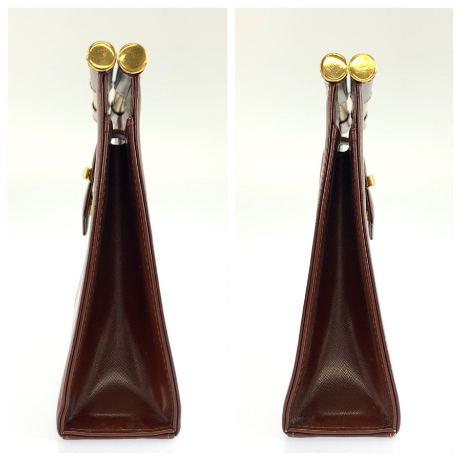 26064
YVES SAINT LAURENT イヴ サンローラン ヴィンテージ ブラウン ゴールド金具 レザー ハンドバッグ クラッチバッグ レディース A35