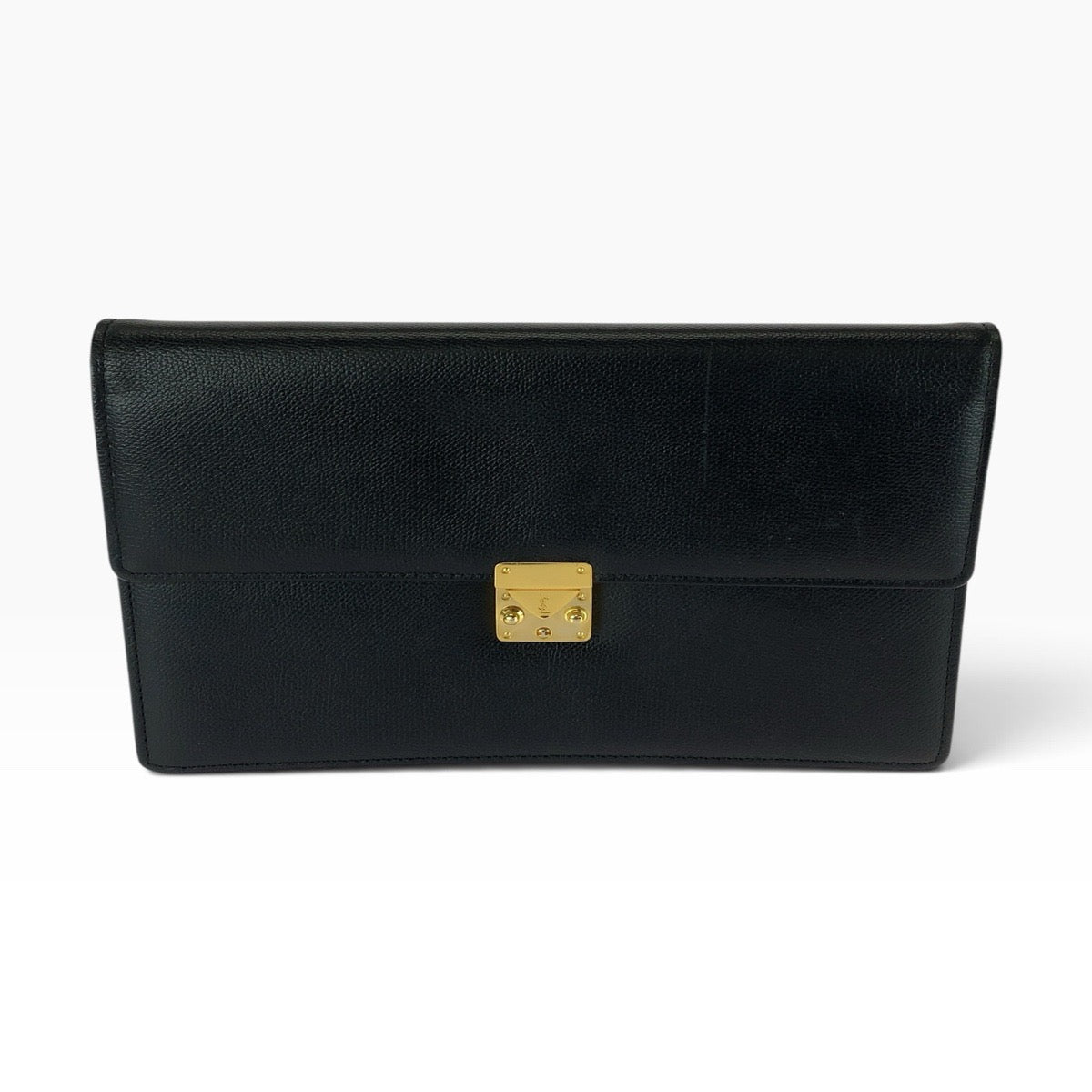 25995
YVES SAINT LAURENT イヴ サンローラン ブラック 黒 ゴールド金具 レザー クラッチバッグ セカンドバッグ メンズ AB9