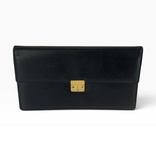 25995
YVES SAINT LAURENT イヴ サンローラン ブラック 黒 ゴールド金具 レザー クラッチバッグ セカンドバッグ メンズ AB9