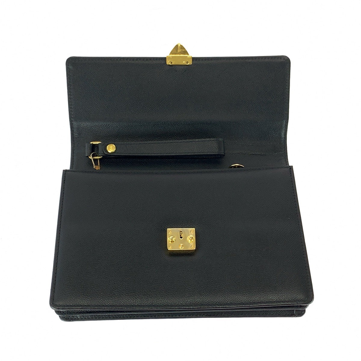 25995
YVES SAINT LAURENT イヴ サンローラン ブラック 黒 ゴールド金具 レザー クラッチバッグ セカンドバッグ メンズ AB9