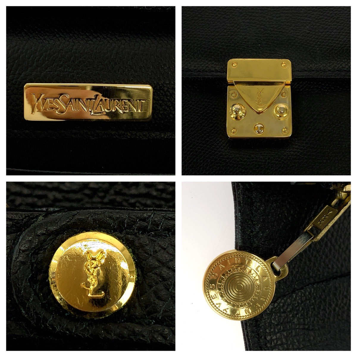 25995
YVES SAINT LAURENT イヴ サンローラン ブラック 黒 ゴールド金具 レザー クラッチバッグ セカンドバッグ メンズ AB9