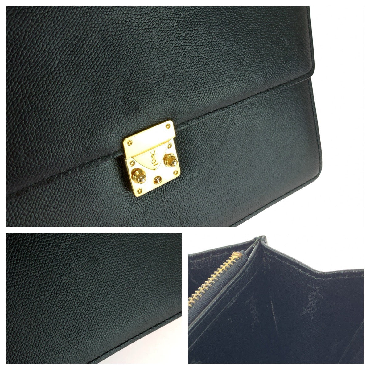 25995
YVES SAINT LAURENT イヴ サンローラン ブラック 黒 ゴールド金具 レザー クラッチバッグ セカンドバッグ メンズ AB9