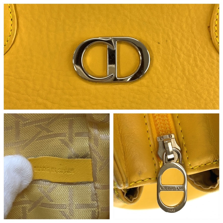 26068
Christian Dior クリスチャンディオール ヴィンテージ CDロゴ イエロー シルバー金具 レザー トートバッグ ショルダーバッグ レディース ABP42
