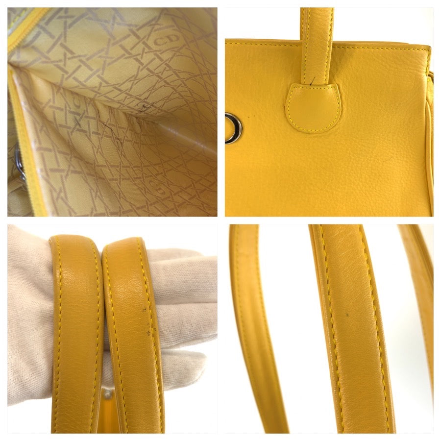 26068
Christian Dior クリスチャンディオール ヴィンテージ CDロゴ イエロー シルバー金具 レザー トートバッグ ショルダーバッグ レディース ABP42