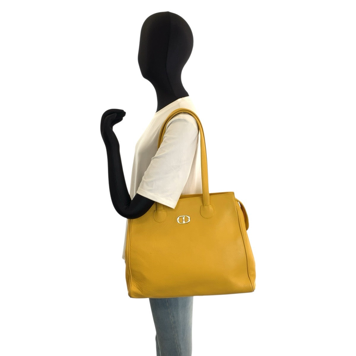 26068
Christian Dior クリスチャンディオール ヴィンテージ CDロゴ イエロー シルバー金具 レザー トートバッグ ショルダーバッグ レディース ABP42