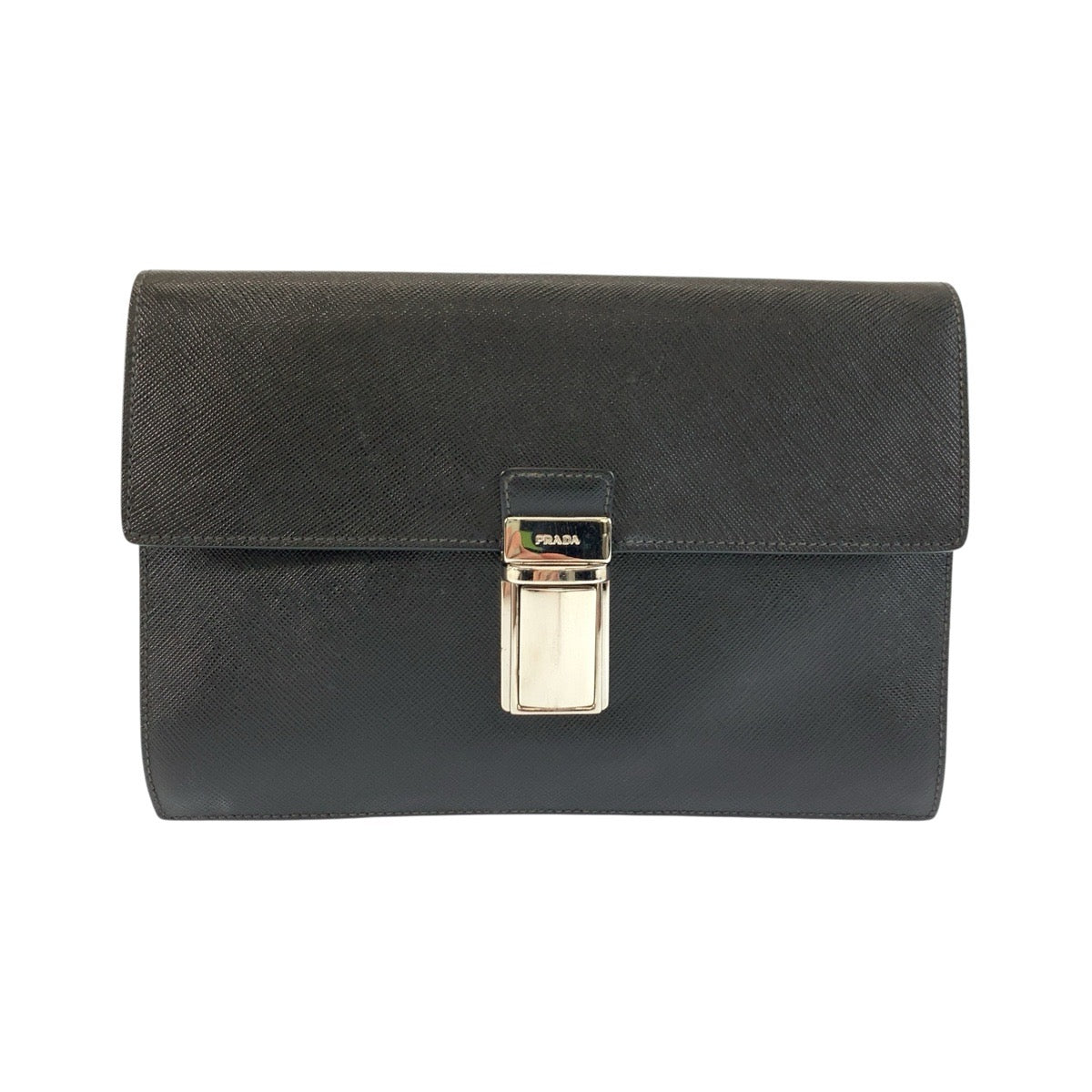 26070
PRADA プラダ サフィアーノ ブラック 黒 シルバー金具 レザー クラッチバッグ セカンドバッグ メンズ AB21