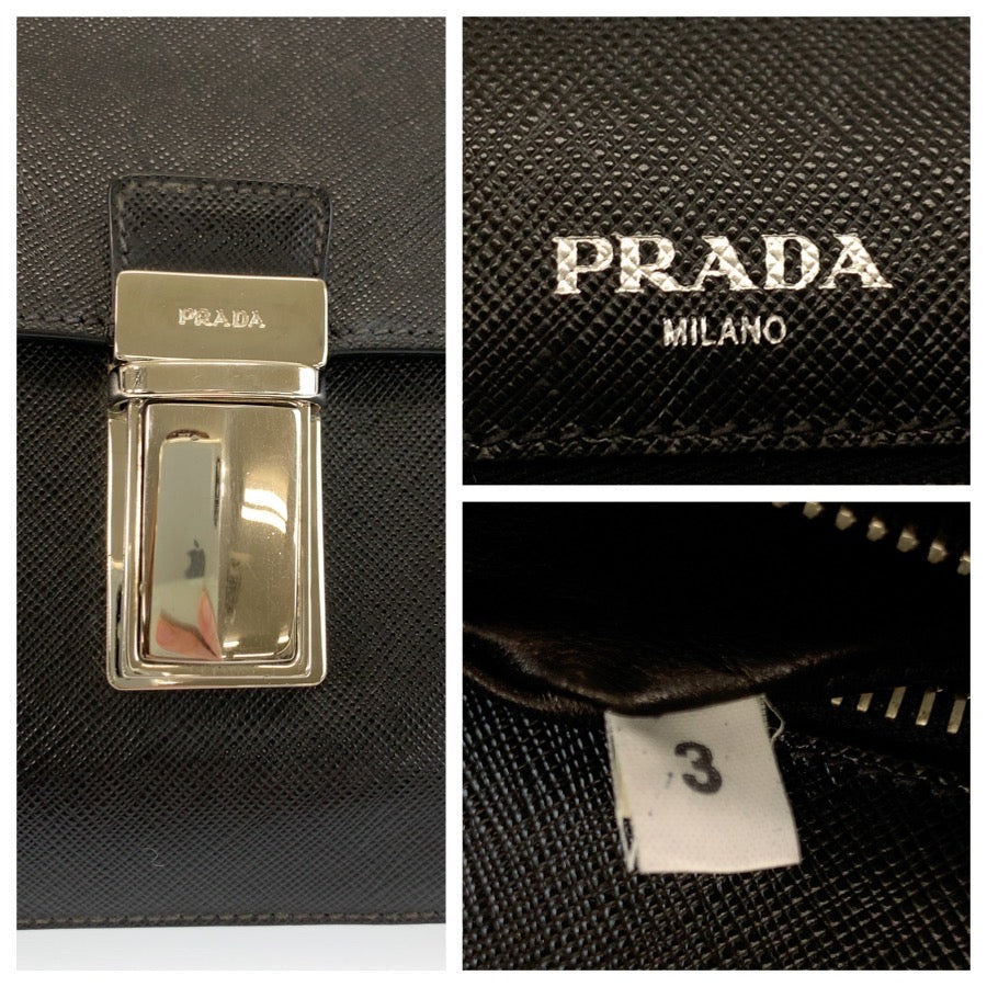 26070
PRADA プラダ サフィアーノ ブラック 黒 シルバー金具 レザー クラッチバッグ セカンドバッグ メンズ AB21