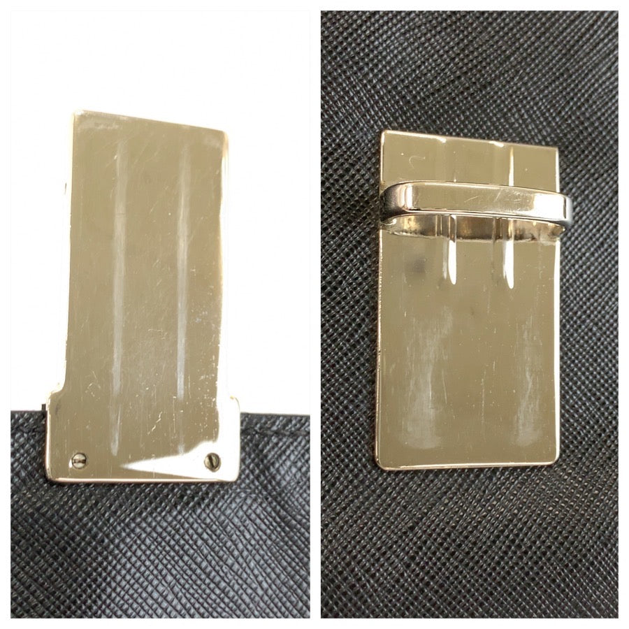 26070
PRADA プラダ サフィアーノ ブラック 黒 シルバー金具 レザー クラッチバッグ セカンドバッグ メンズ AB21