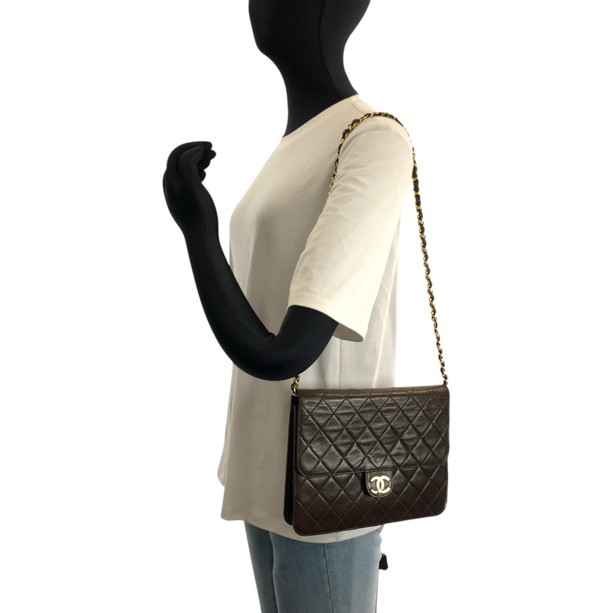 26074
CHANEL シャネル ヴィンテージ マトラッセ ブラウン ゴールド金具 レザー チェーンショルダーバッグ レディース ABP900