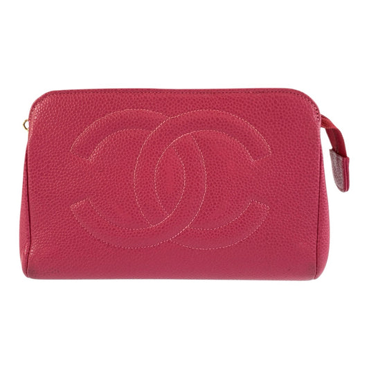 26075
CHANEL シャネル ココマーク ピンク ゴールド金具 レザー コスメポーチ 化粧ポーチ レディース ABP42