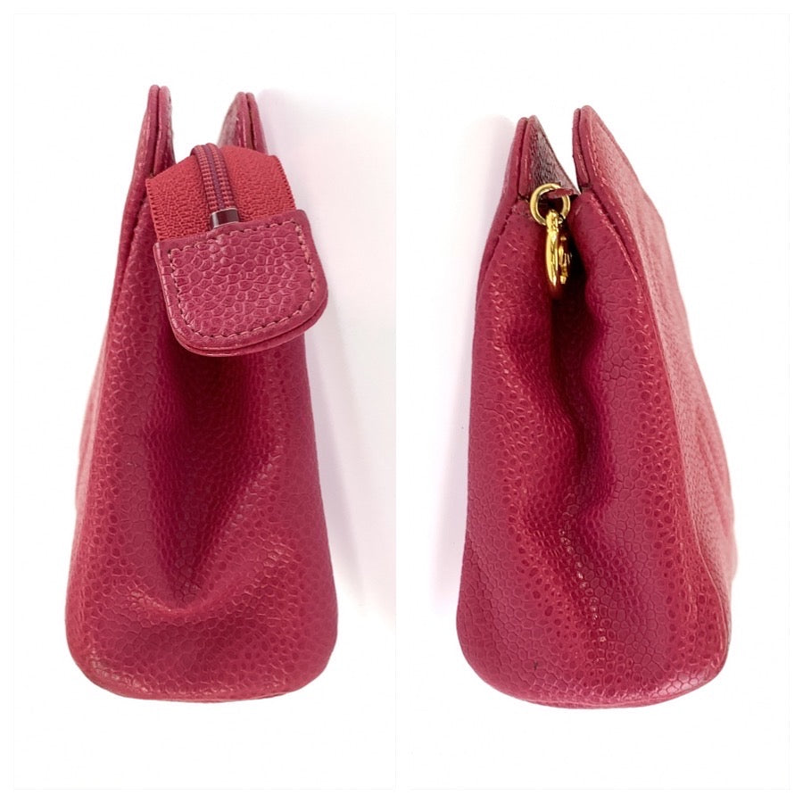 26075
CHANEL シャネル ココマーク ピンク ゴールド金具 レザー コスメポーチ 化粧ポーチ レディース ABP42