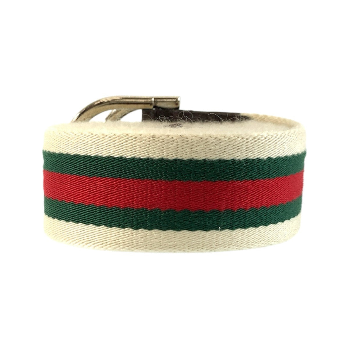 26082
GUCCI グッチ シェリーライン ダブルリング 85cm/34inc ホワイト グリーン レッド シルバー金具 キャンバス 146435 ベルト メンズ ABP28