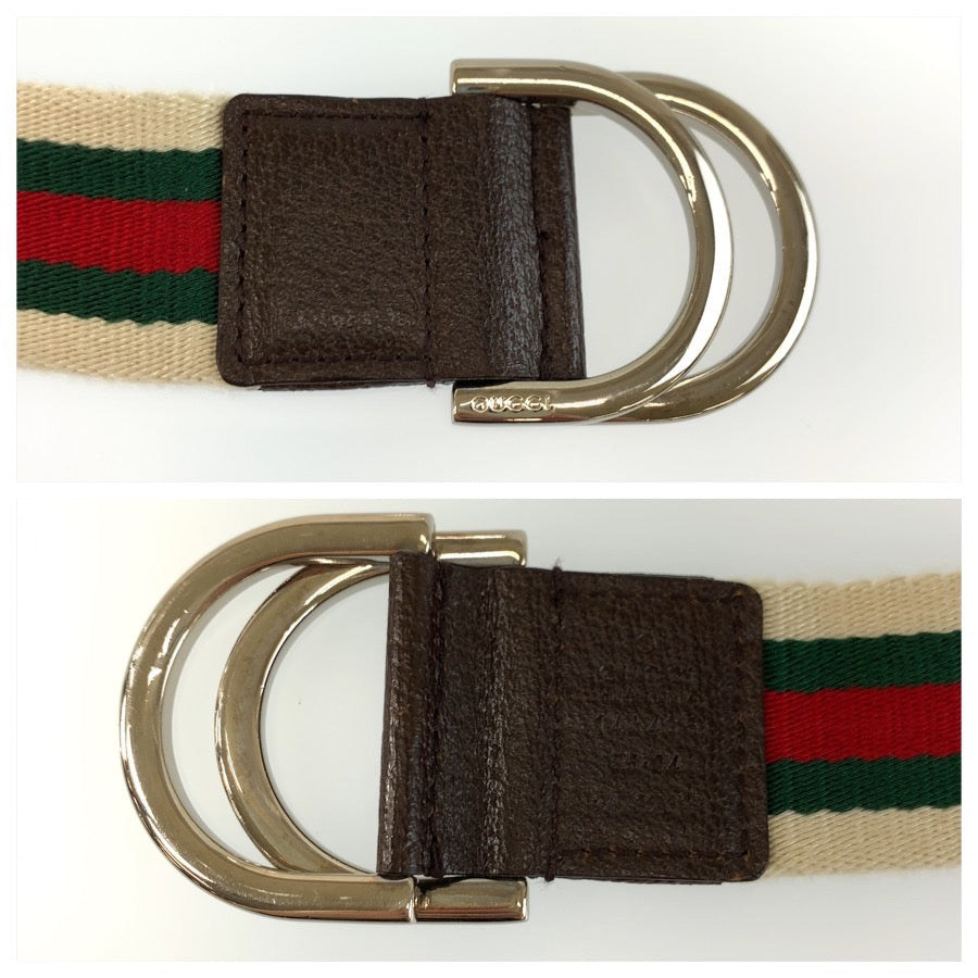 26082
GUCCI グッチ シェリーライン ダブルリング 85cm/34inc ホワイト グリーン レッド シルバー金具 キャンバス 146435 ベルト メンズ ABP28