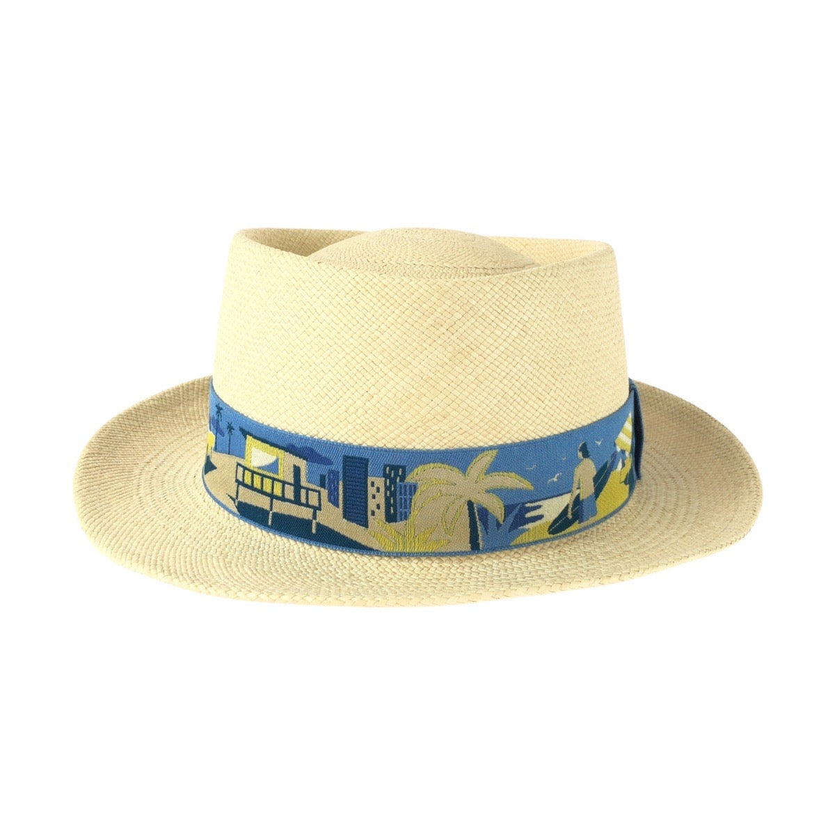 26088
HERMES エルメス ストローハット ベージュ ブルー ストロー ストローハット パナマハット 麦わら帽子 メンズ SA49