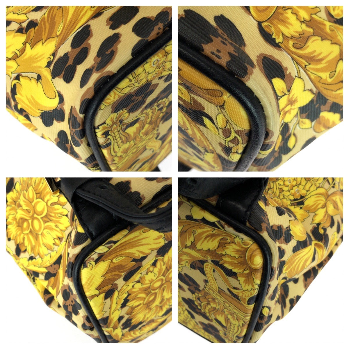 26092
VERSACE ヴェルサーチ ヴィンテージ バロック柄 イエロー ブラック ゴールド金具 PVC / レザー リュックサック バックパック レディース A56