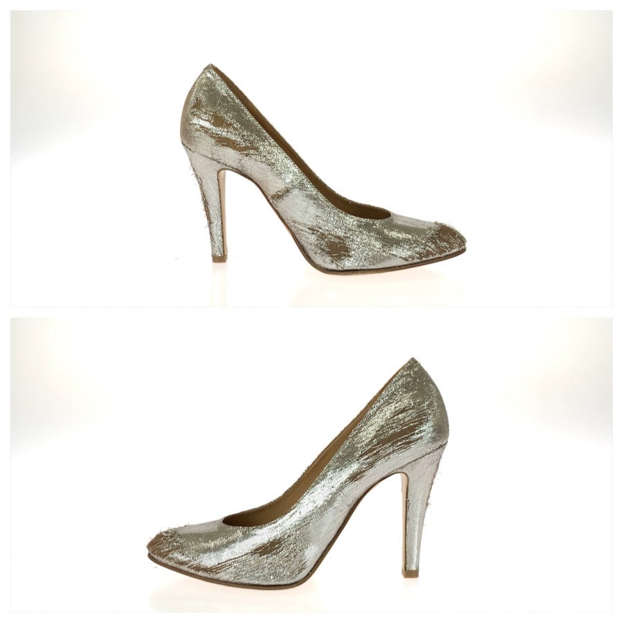26106
Maison Margiela メゾン マルジェラ サイズ38 シルバー ブラウン ファブリック / レザー パンプス ヒール 靴 レディース N