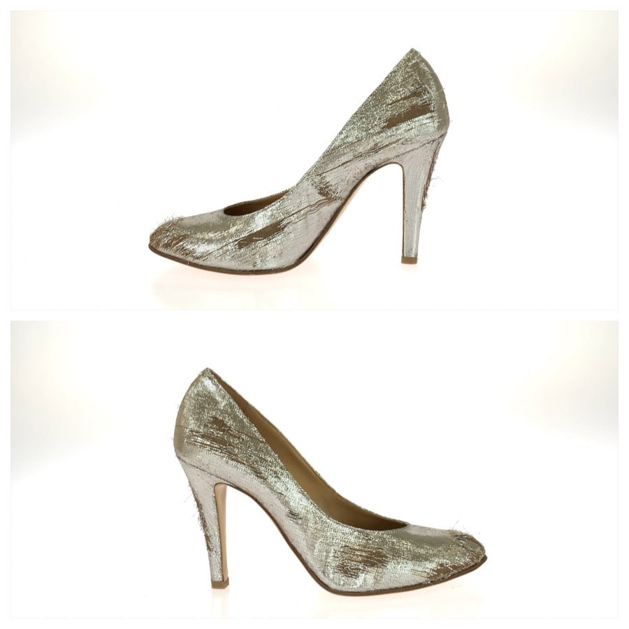 26106
Maison Margiela メゾン マルジェラ サイズ38 シルバー ブラウン ファブリック / レザー パンプス ヒール 靴 レディース N